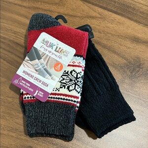 Muk Luks Festive Red and Black Women’s Crew Socks 2 Pair
